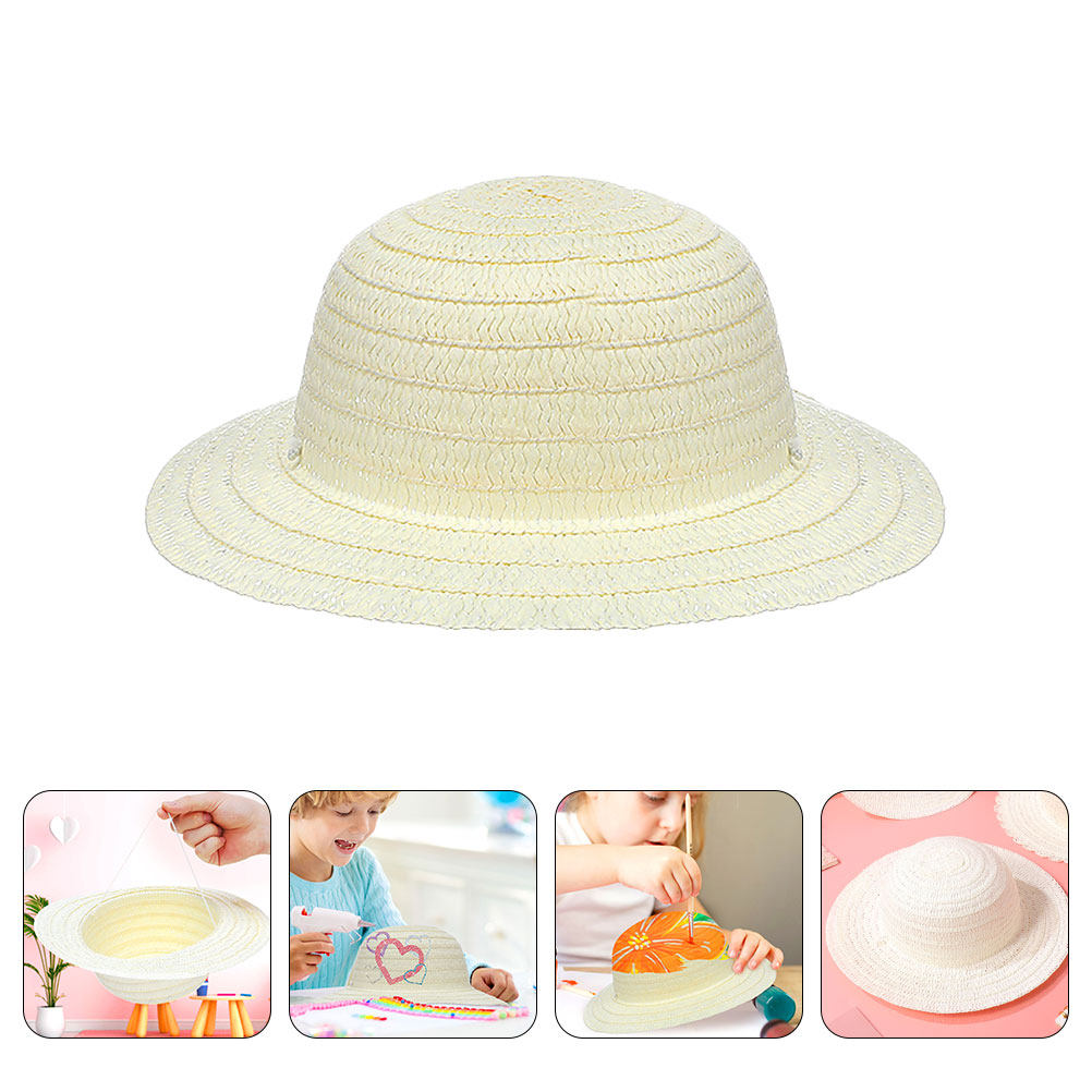 Art Craft For Kids - 8個入りDIYキッズストローハット、白い無地の帽子、絵画工芸、クリエイティブアート活動、パーティー用品、手作り帽子