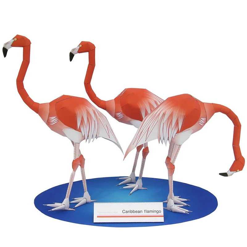 Art Craft With Cardboard - カリブ海フラミンゴのペーパークラフトペーパーモデル、3羽の鳥、折り紙アート、ミニかわいい3Dペーパー、ペーパークラフト動物、diyの子供と大人のクラフトおもちゃ、QD-110