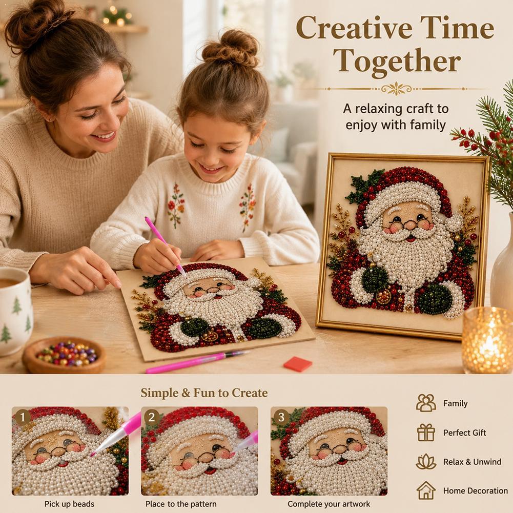 Art Craft For Kids - クリスマス サンタクロース パールアート DIYキット 額入りビーズ刺繍クラフト 壁飾り