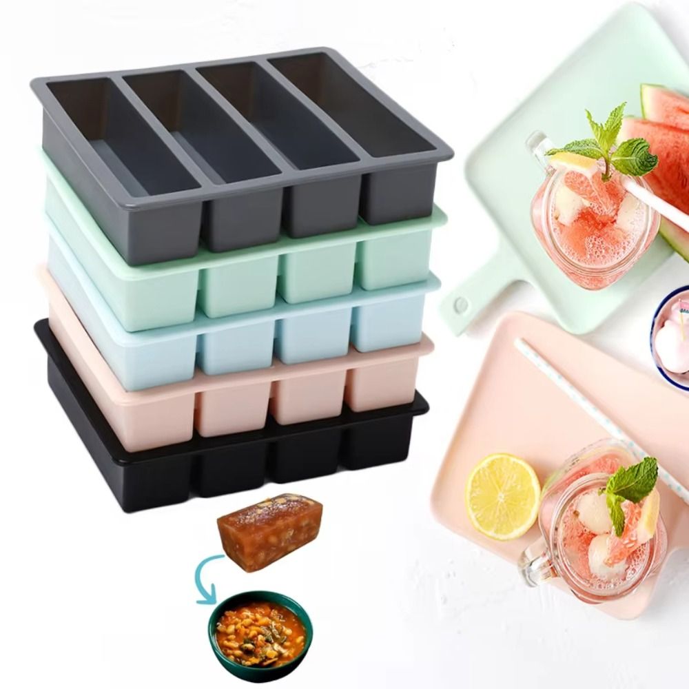 Art Craft Ice Cream - 新しい4グリッド巨大食品保存容器、蓋付きシリコン製冷凍トレイ、特大スープ/アイストレイ、食品冷凍型