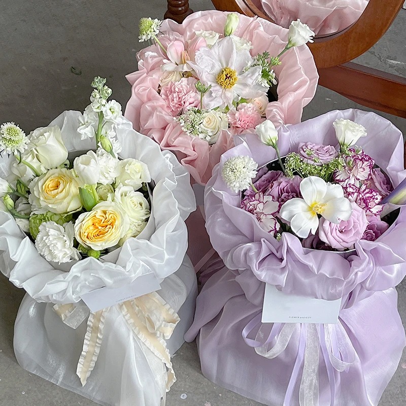 Art Craft Items - 1枚入り スイーツプリンセススカート型弾性包装フィルム、花柄ヤーンパールシルクフラワーラッピングペーパー素材、花束用、フラワーショップ向け