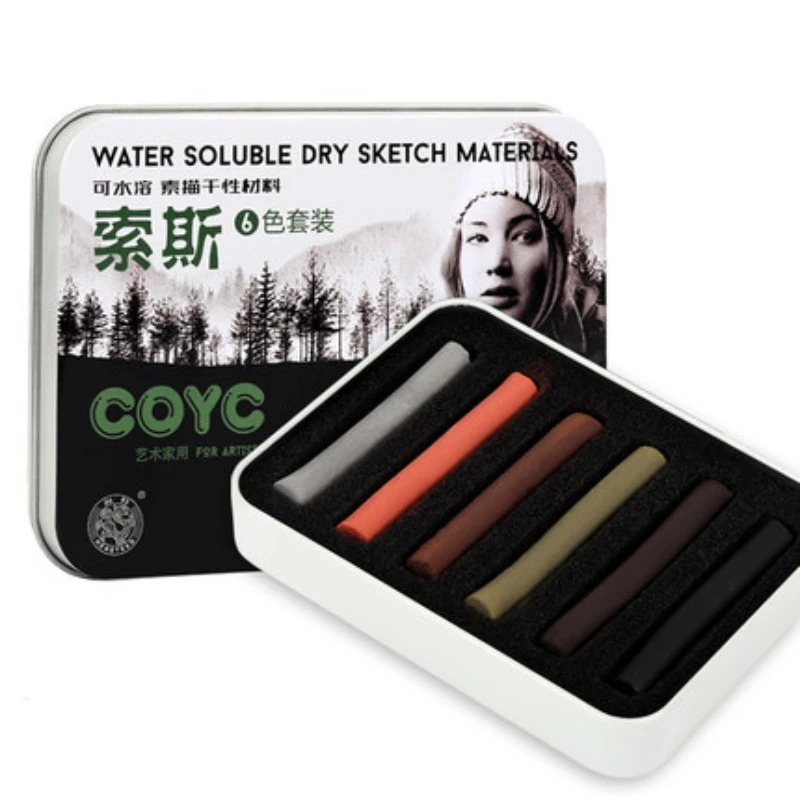 Chalk Pastel Set - アーティスト用の6色の炭素ストリップ,布製収納ボックス,スケッチ用の水溶性,プロの絵画材料