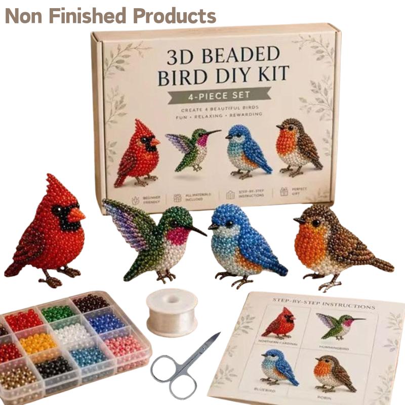 Craft And Art Difference - 手作りビーズ鳥DIYクラフトセット 4種類の鳥フィギュア ビーズツールキット付き クリエイティブレジャーアートギフト 未完成品
