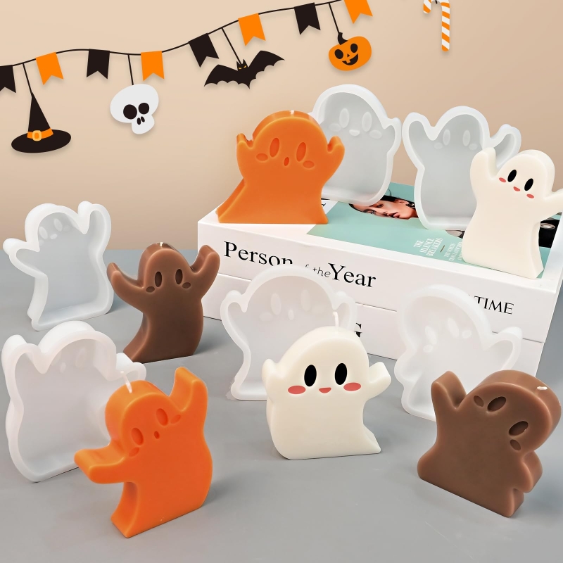 Art Craft Show - ハロウィンシリーズシリコーンキャンドルモールド DIY かわいいゴーストクラフト作成石鹸石膏樹脂鋳造金型ホームフェスティバル装飾アートギフト