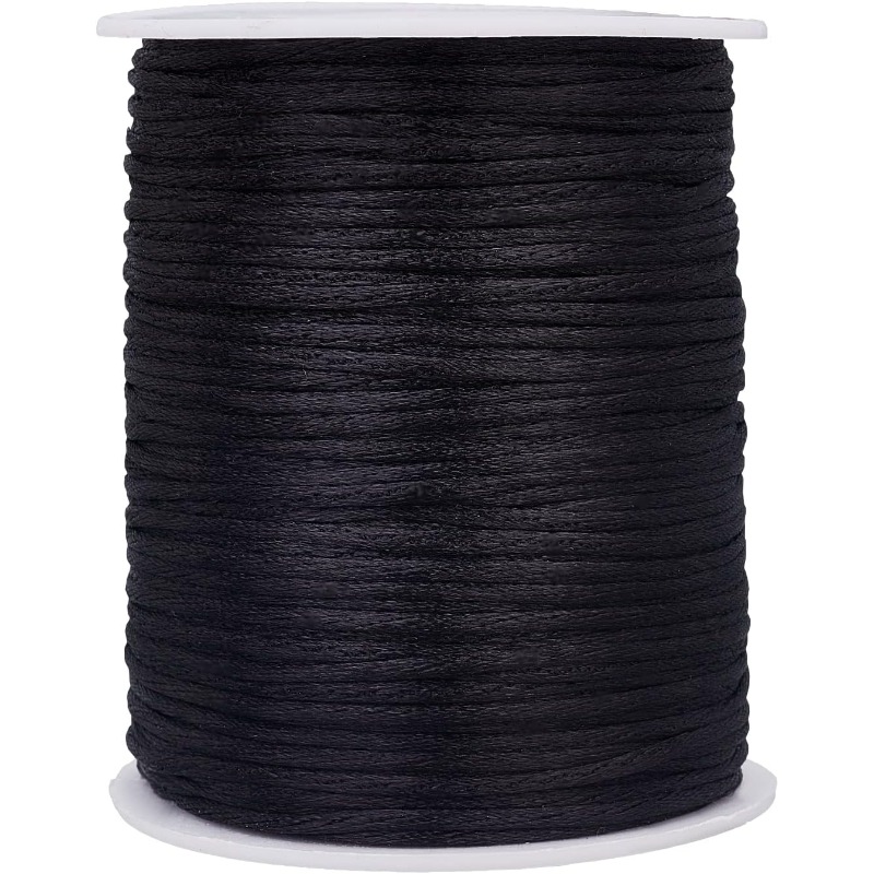 Macrame Cord Cotton - ラットテールサテンコード、ブラックシルクブレスレットストリング、シルキートリムコード、装飾工芸品、中国の結び目、マクラメ、2mm、106ヤード