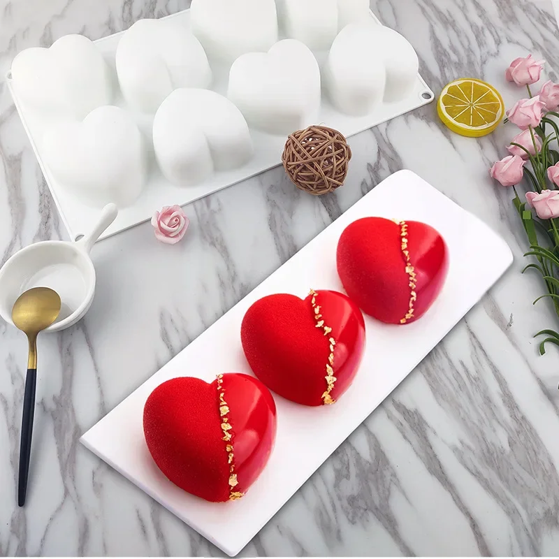 Art Craft Ice Cream - 新しい8グリッドのハート型ケーキ型、ムース、アイスクリーム、チョコレート、デザート、ゼリー、ペストリー用シリコン型、デコレーションツール