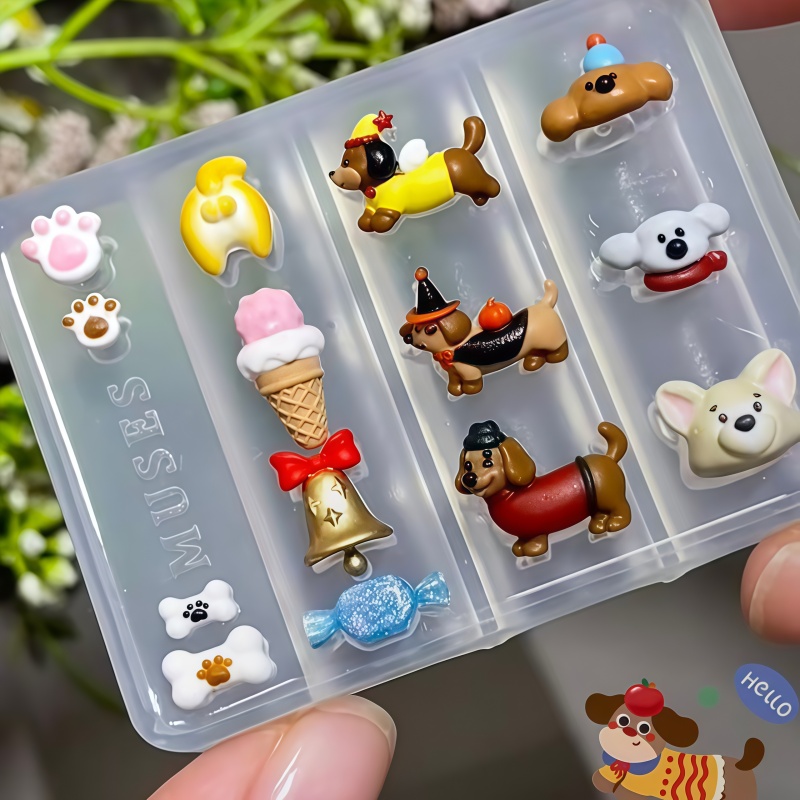 Art Craft Ice Cream - 犬のアイスクリーム、ボウ、テディ、犬のベル、キャンディ、3Dジュエリー、DIYネイル、透明シリコンモールド