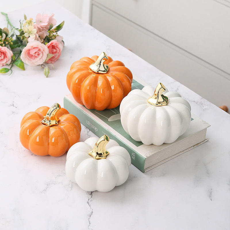 Art And Craft Vegetable - 陶器製の面白い野菜のカボチャのハロウィンオーナメント、ホームデコレーション、工芸品、デスク装飾、豪華なオレンジまたは白の彫刻