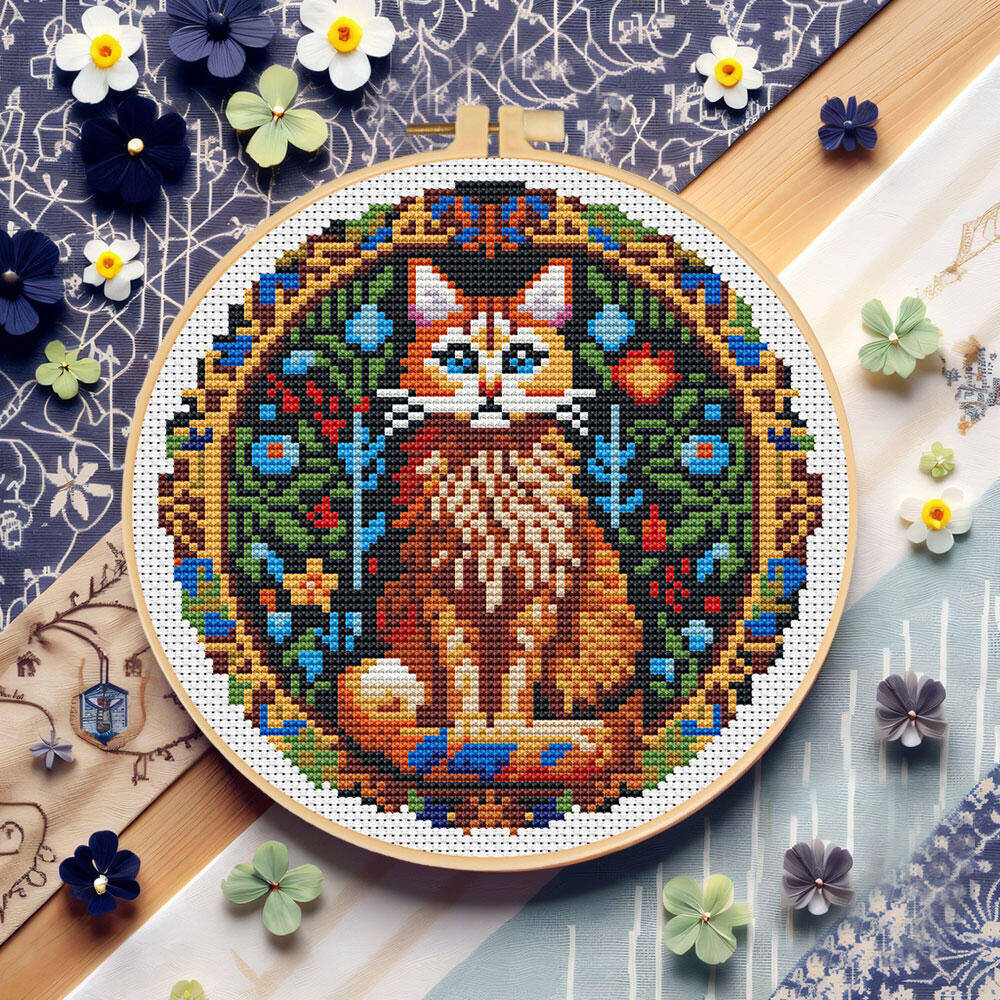 Embroidery Hoop Kit - DIY クロスステッチ猫動物 11CT ミディアムグリッド 3 ストランドの糸刺繍子猫フープセットデスクトップ装飾ギフト