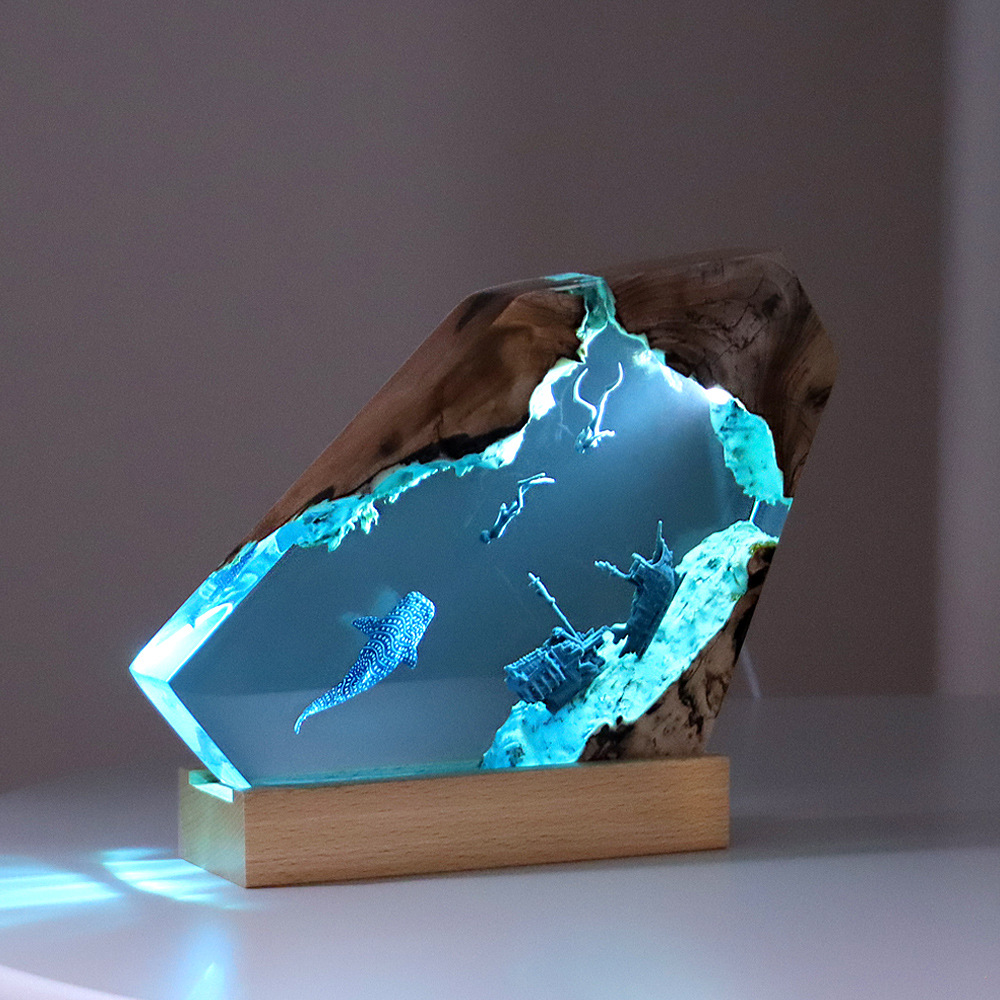 Art Craft Furniture - エポキシ樹脂製の発光卓上ランプ,常夜灯,アートクラフト,クリエイティブなギフト,室内装飾,寝室とオフィスのテーブル,海のアクセント,新しい