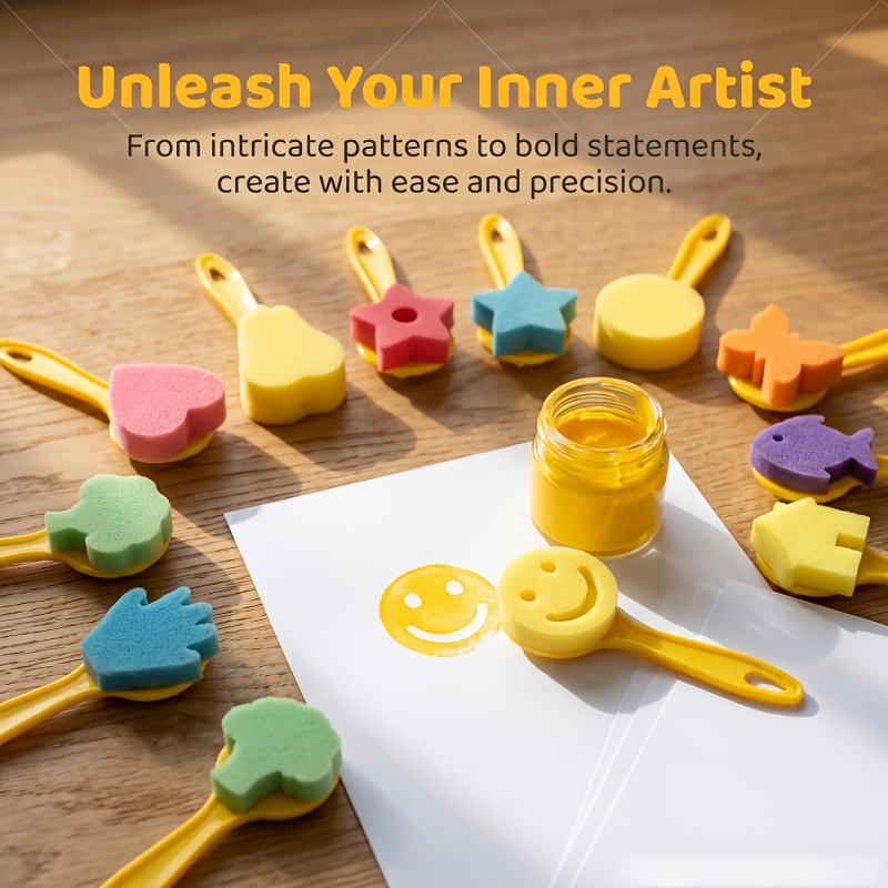 Art Craft Activities - 12個入りアートペイント用スポンジブラシ、DIYクラフトアートペイント活動用カラフルスポンジブラシキット