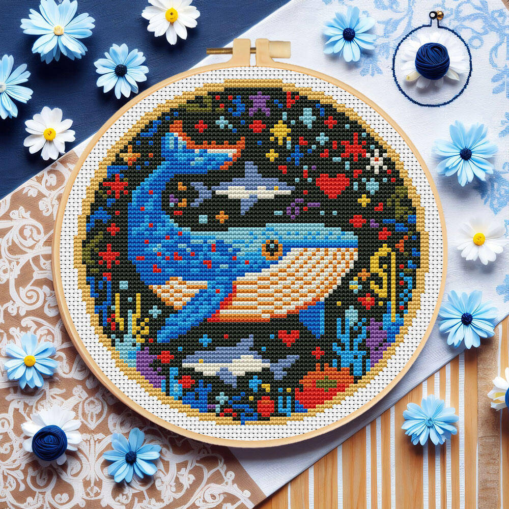 Embroidery Hoop Kit - DIY クロスステッチクジラ刺繍動物フープエントリーレベル針アートクラフトセット縫製用品デスクトップ装飾ギフト