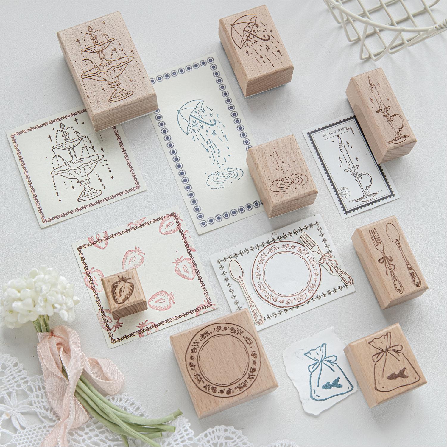 Art Craft Activities - 噴水キャンドル食器キャンドルテーブルウェアデザイン木製スタンプDIYクラフト用品スクラップブッキング材料文房具趣味用シール