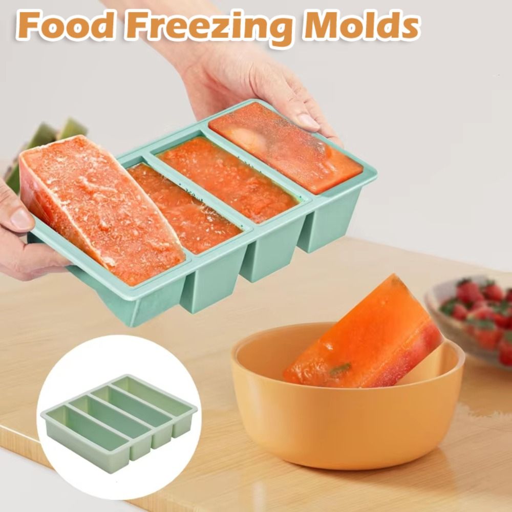 Art Craft Ice Cream - 新しい4グリッド食品冷凍型シリコン特大食品ソース保存用再利用可能蓋付き冷凍トレイ