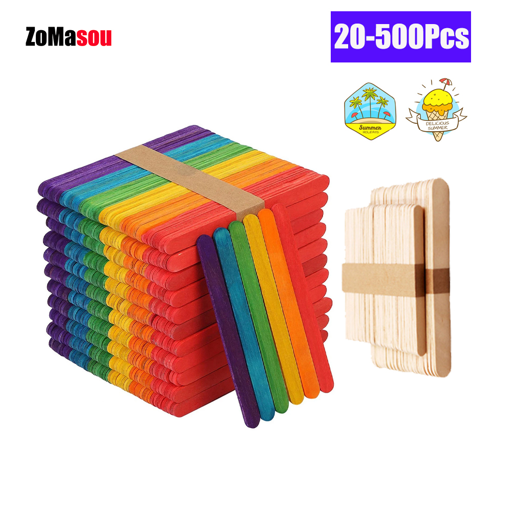 Eco Art Craft - 20/100/500 個アイスクリームアイスキャンデースティック天然木製スティックアイスクリームスプーンハンドクラフトアートアイスクリームロリーキッチンケーキツール