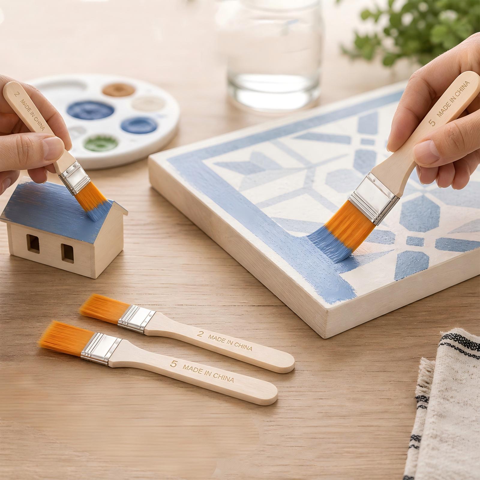 Art Craft Furniture - ナイロン製ペイントブラシセット、木製ハンドル付き5本組フラットブラシ、アート、工芸、家具、タッチアップペイントに最適、多用途