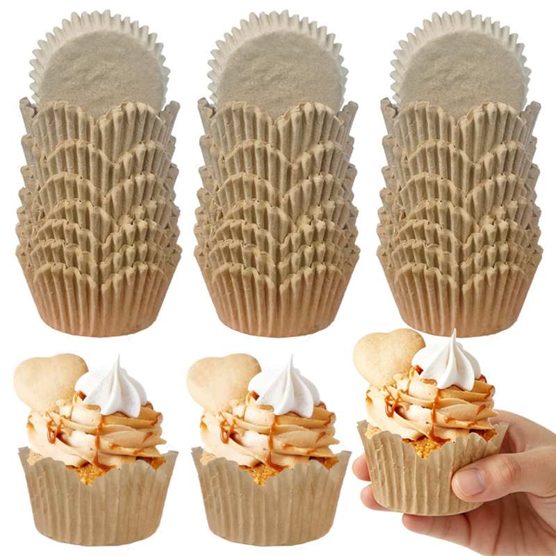 Art Craft Items - 150個入りナチュラルカラーの花型カップ、耐油性ベーキングカップ、ベーカリー、オーブン、マフィンパンに最適、お手入れ簡単 - ベーキング愛好家に最適