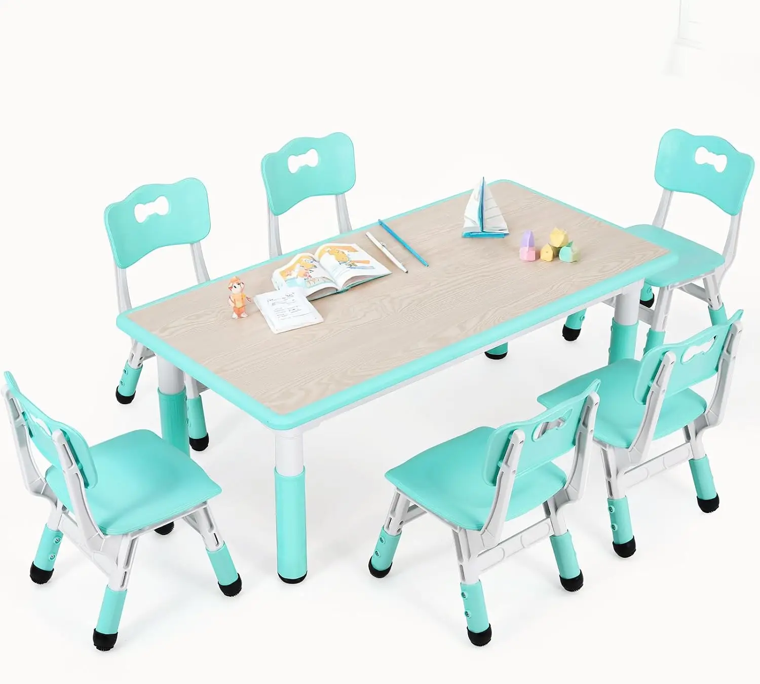 子供用テーブルと椅子6脚セット、高さ調節可能な落書きデスク  - Art Craft Preschool のレビューと価格