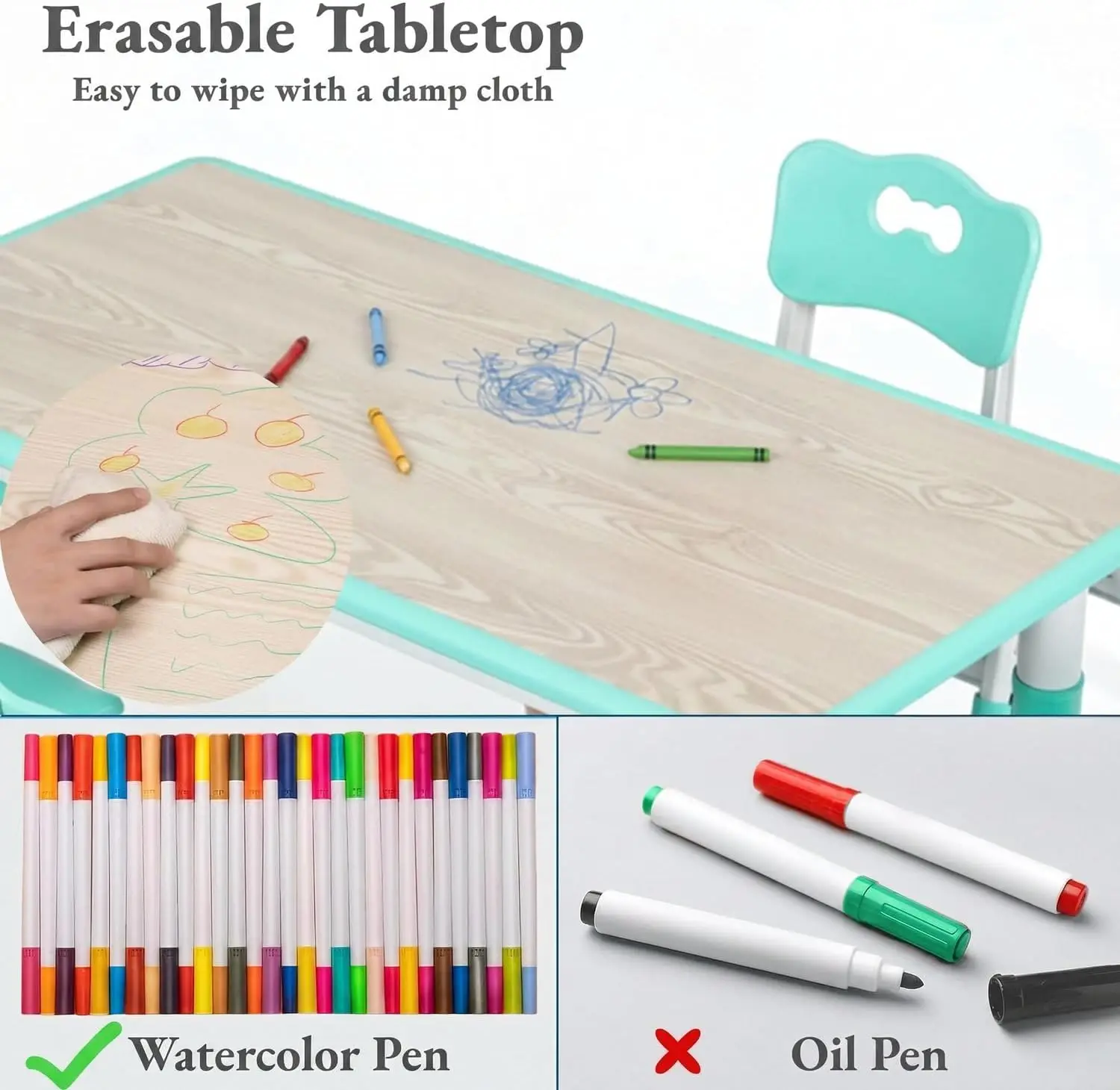 子供用テーブルと椅子6脚セット、高さ調節可能な落書きデスク  - Art Craft Preschool のレビューと価格