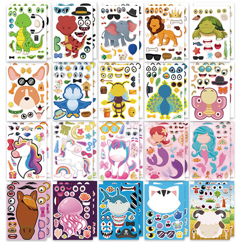 12/24 枚の顔ステッカー動物園動物海恐竜ギフトフェスティ - Art And Craft Zoo Animals のレビューと価格