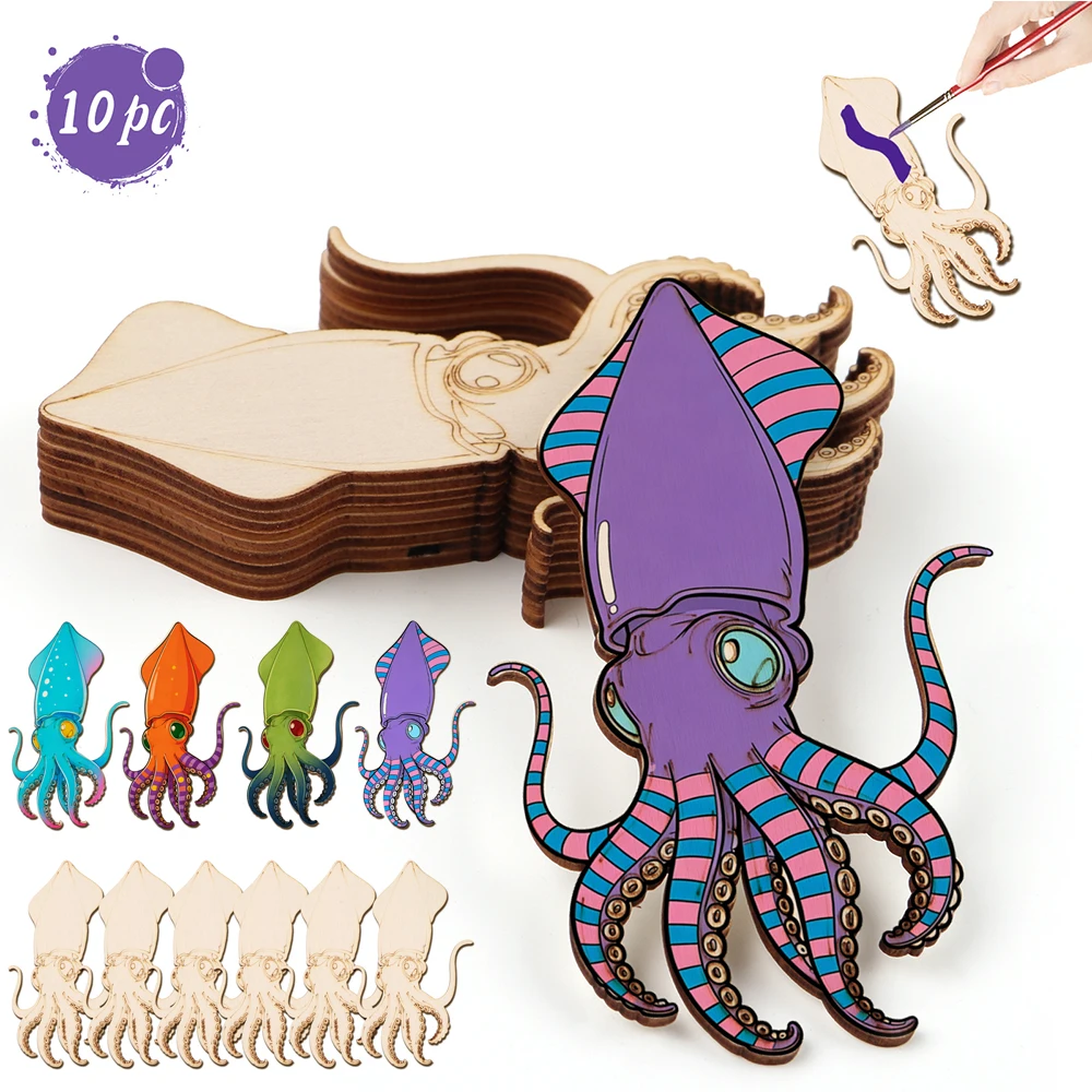 10個/セット 未完成の木製クラフト タコの動物オーナメント - Art Craft Usa のレビューと価格