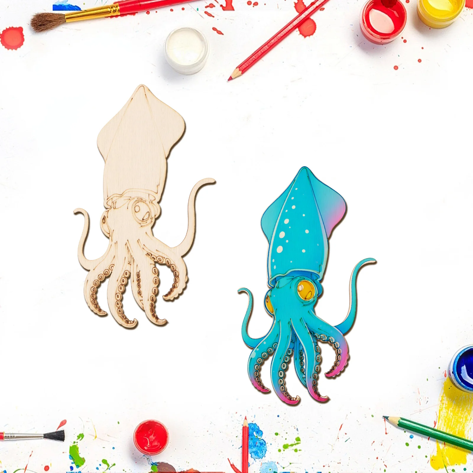 10個/セット 未完成の木製クラフト タコの動物オーナメント - Art Craft Usa のレビューと価格