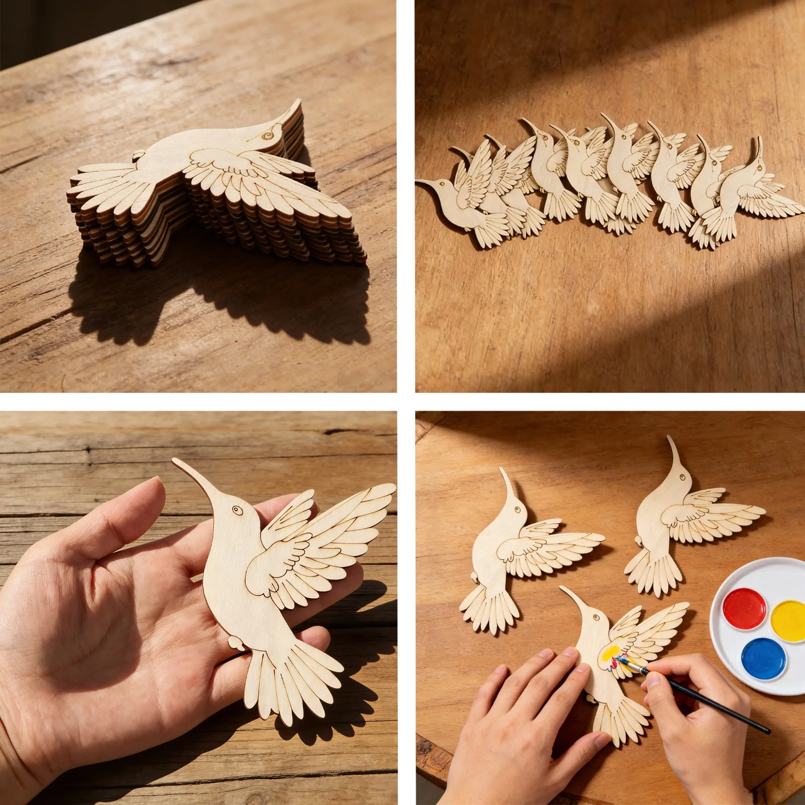 10個入り未完成木製動物鳥の切り抜き、木製吊り下げ飾り用木製 - Art Craft Usa のレビューと価格