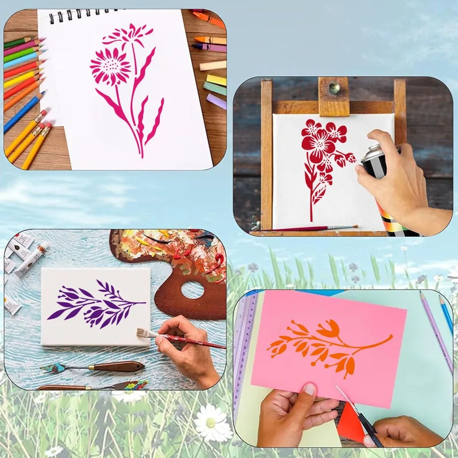 18 個の花の葉のステンシル再利用可能な中空絵画テンプレート - Art Craft Activities のレビューと価格