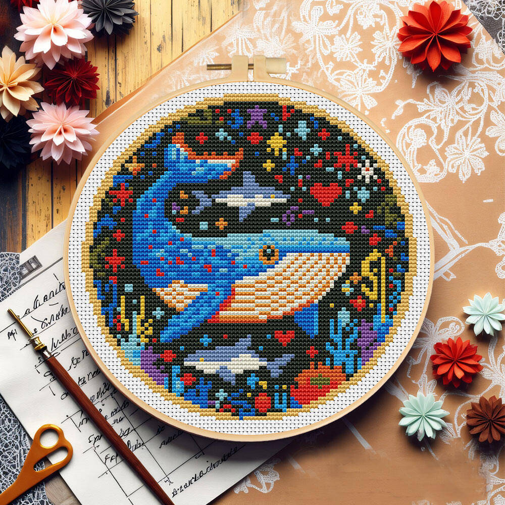 DIY クロスステッチクジラ刺繍動物フープエントリーレベル針 - Embroidery Hoop Kit のレビューと価格