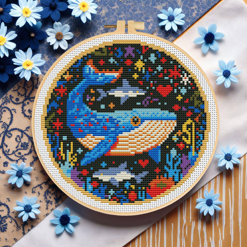 DIY クロスステッチクジラ刺繍動物フープエントリーレベル針 - Embroidery Hoop Kit のレビューと価格
