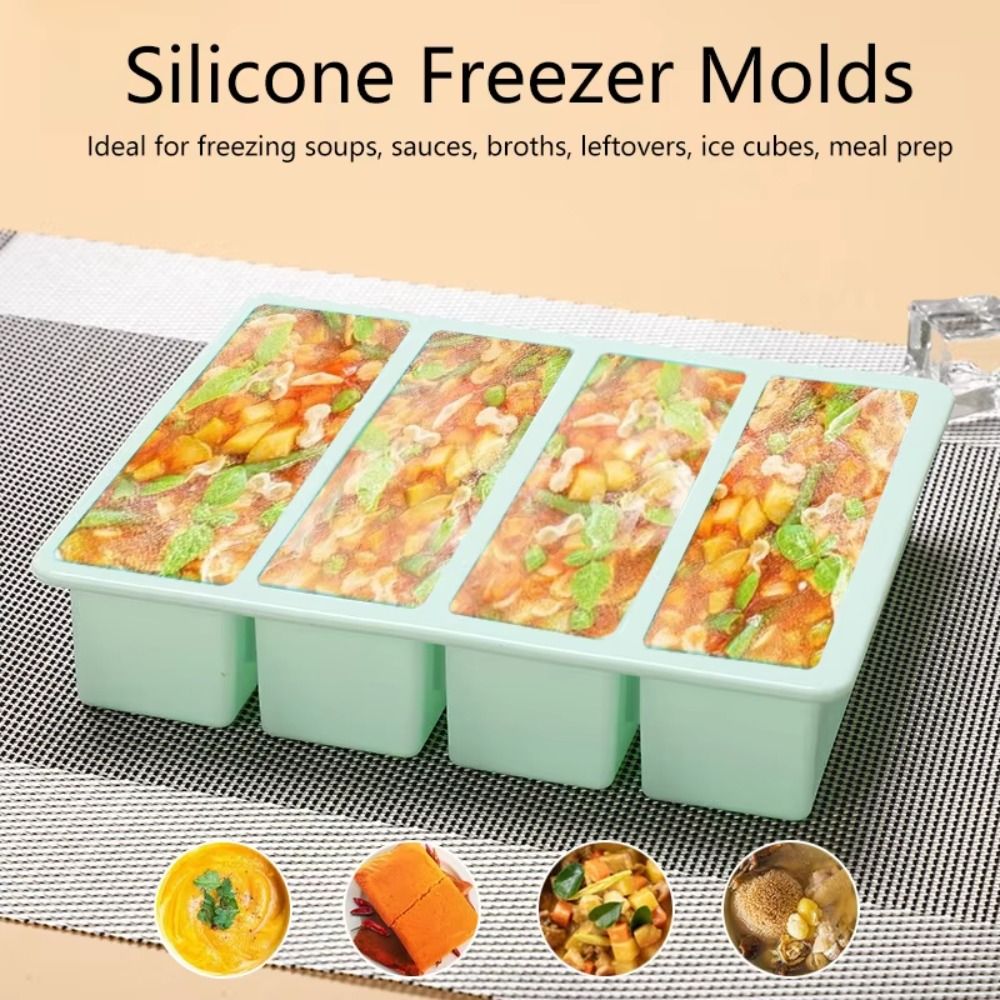 新しい4グリッド食品冷凍型シリコン特大食品ソース保存用再利用 - Art Craft Ice Cream のレビューと価格