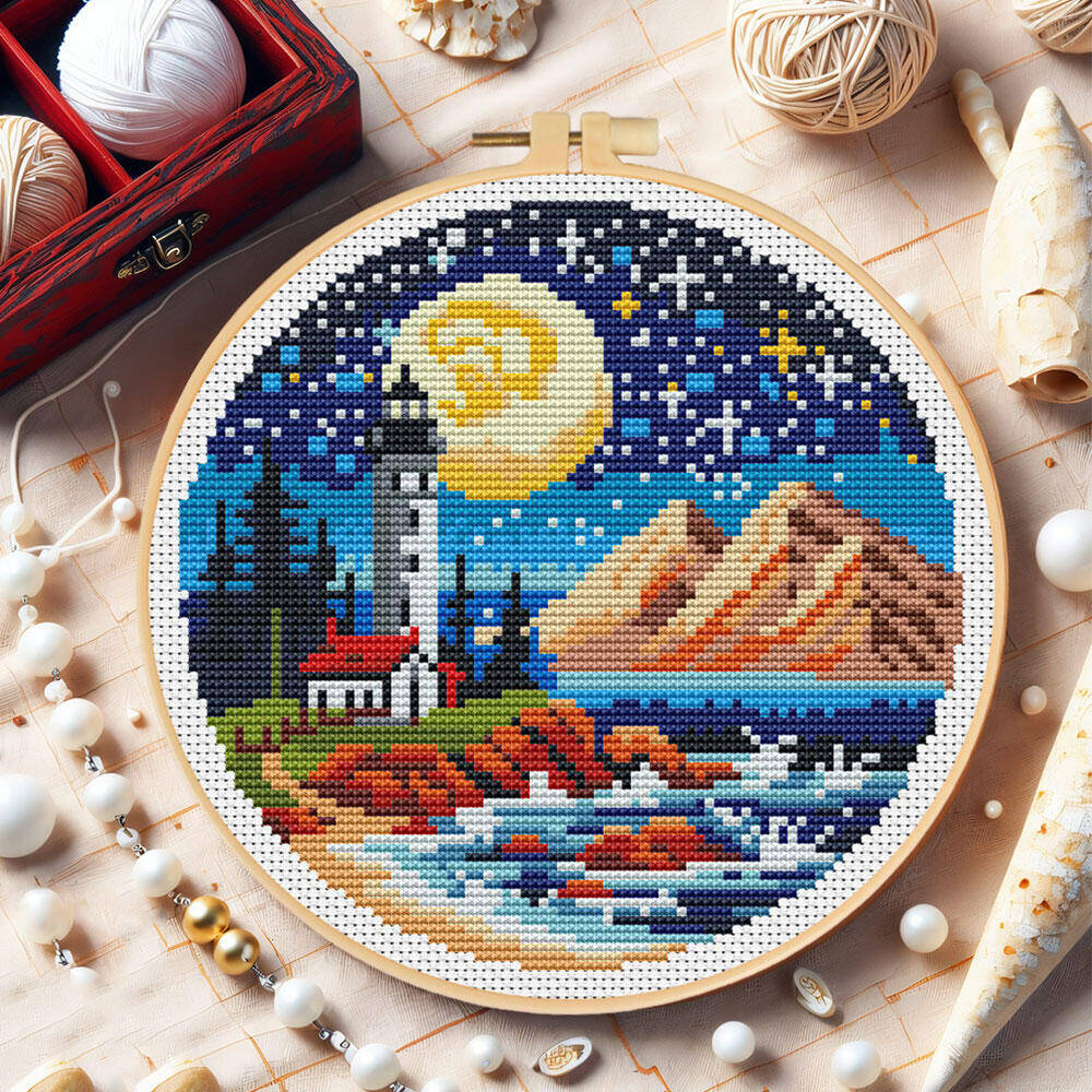 クロスステッチ灯台海月 DIY 刺繍風景風景山素材パッケージ - Embroidery Hoop Kit のレビューと価格