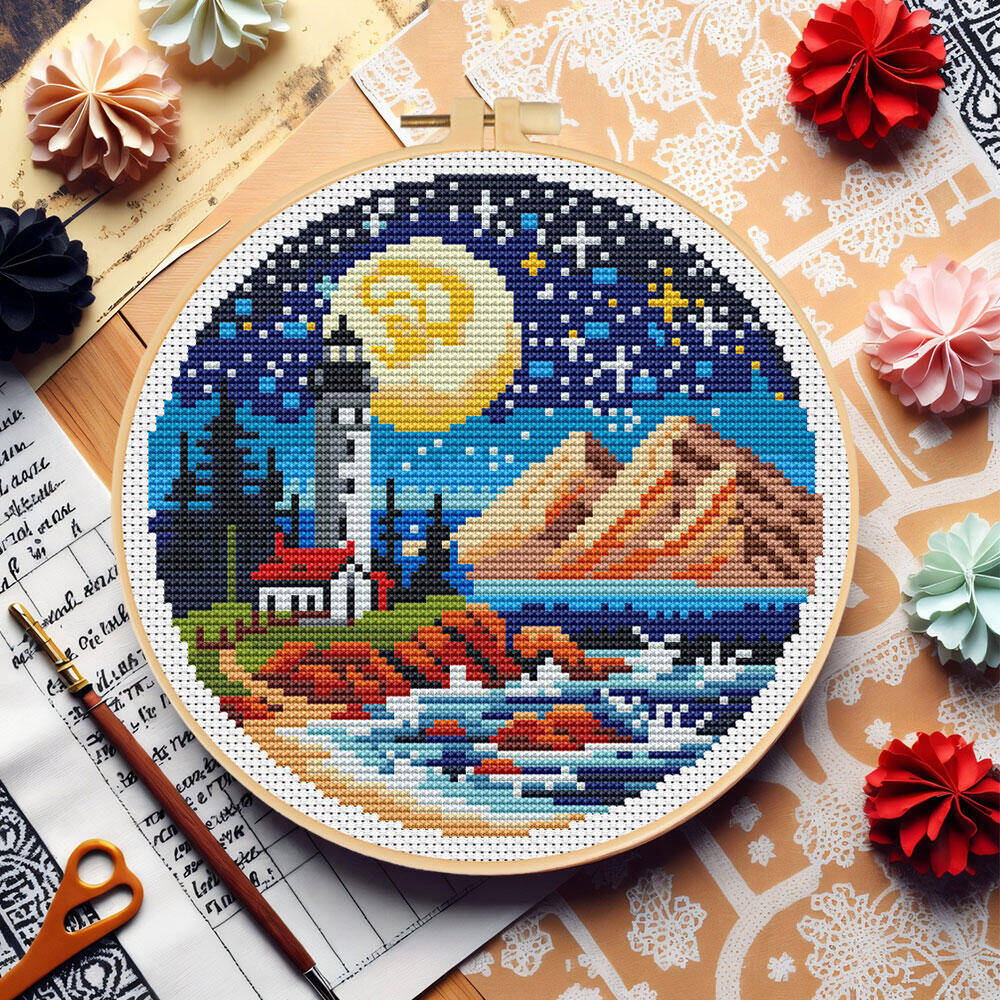 クロスステッチ灯台海月 DIY 刺繍風景風景山素材パッケージ - Embroidery Hoop Kit のレビューと価格