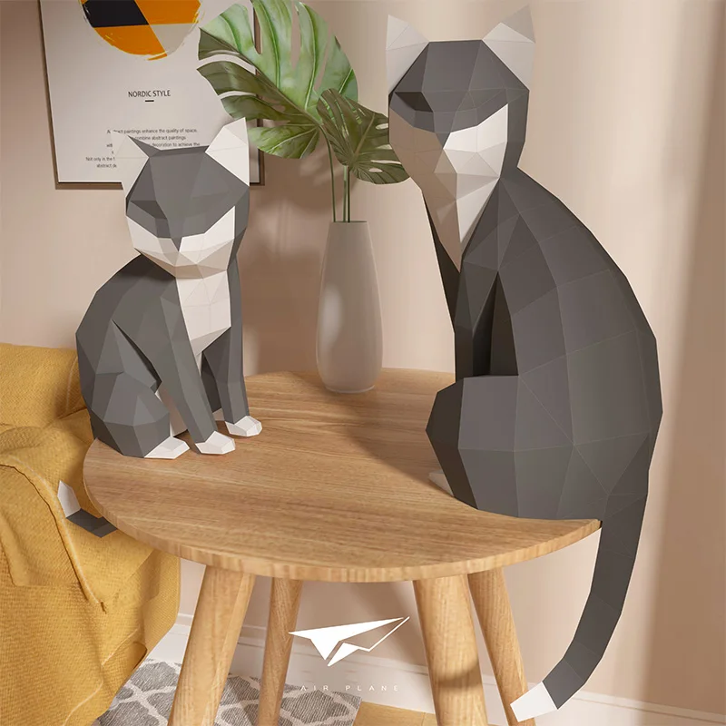 1 ペア愛好家猫動物装飾ホーム折り紙ピンクローポリ紙モデル、 - Art Craft With Cardboard のレビューと価格